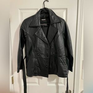 Womens Leather Jacket XL Wilsons Thinsulate Ultra Zip Out Liner Belt Buttons XS